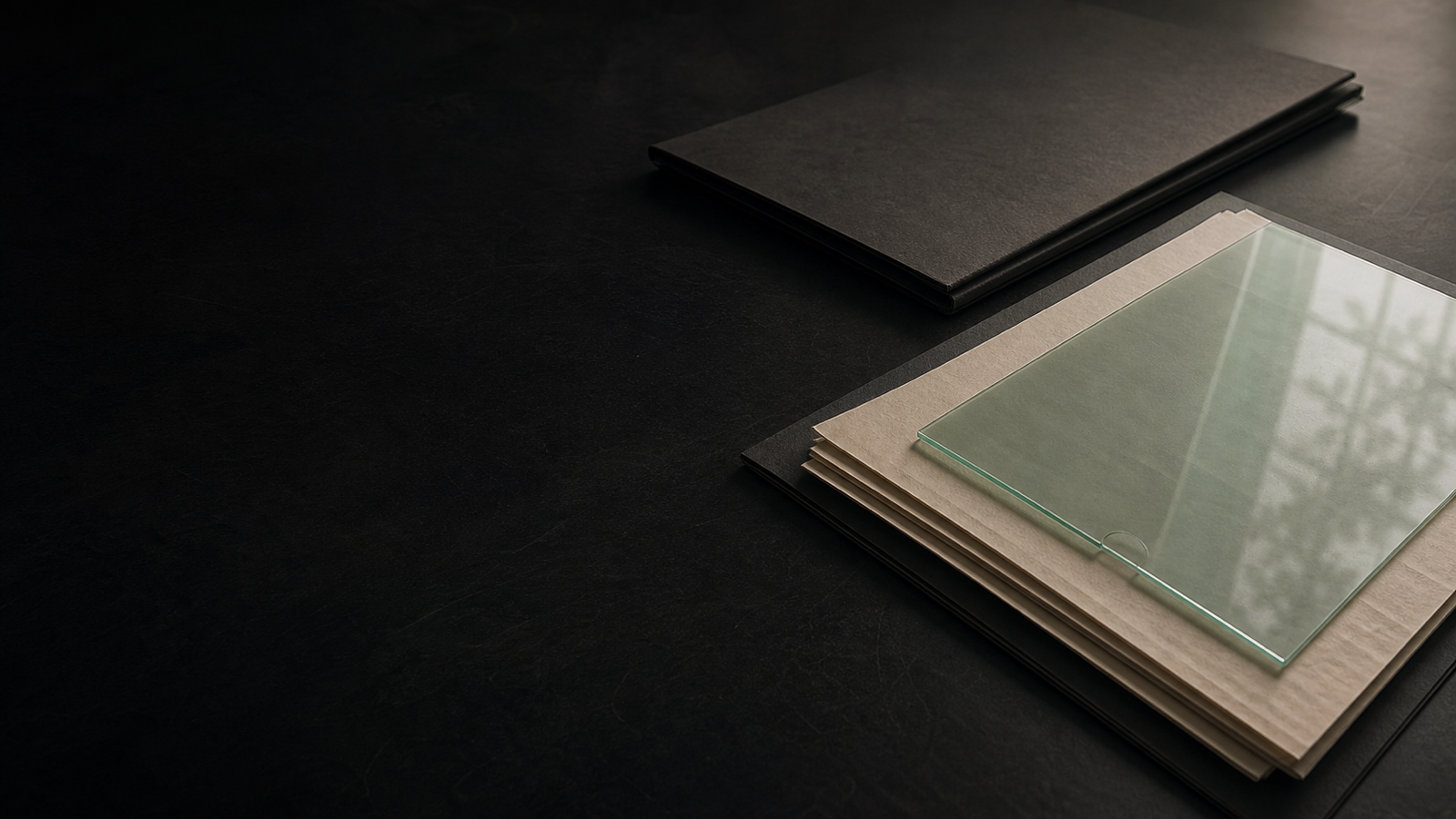 Dark editorial confidentiality workspace with a sealed document, controlled access layers and no readable text