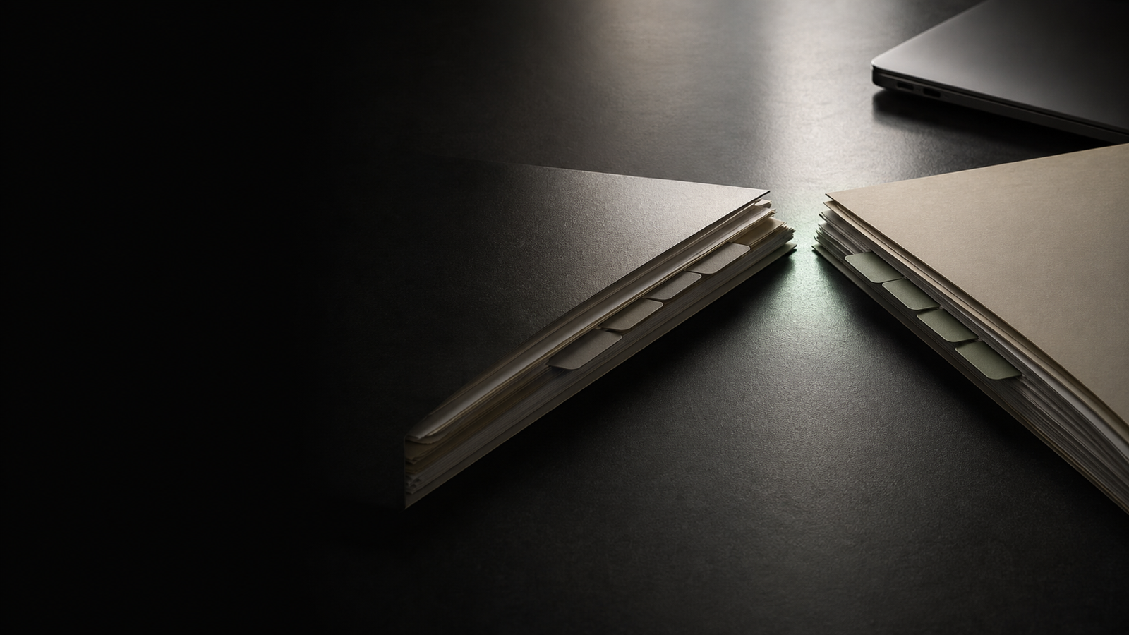 Dark editorial SaaS agreement workspace with two distinct commercial sides connected through a controlled service layer